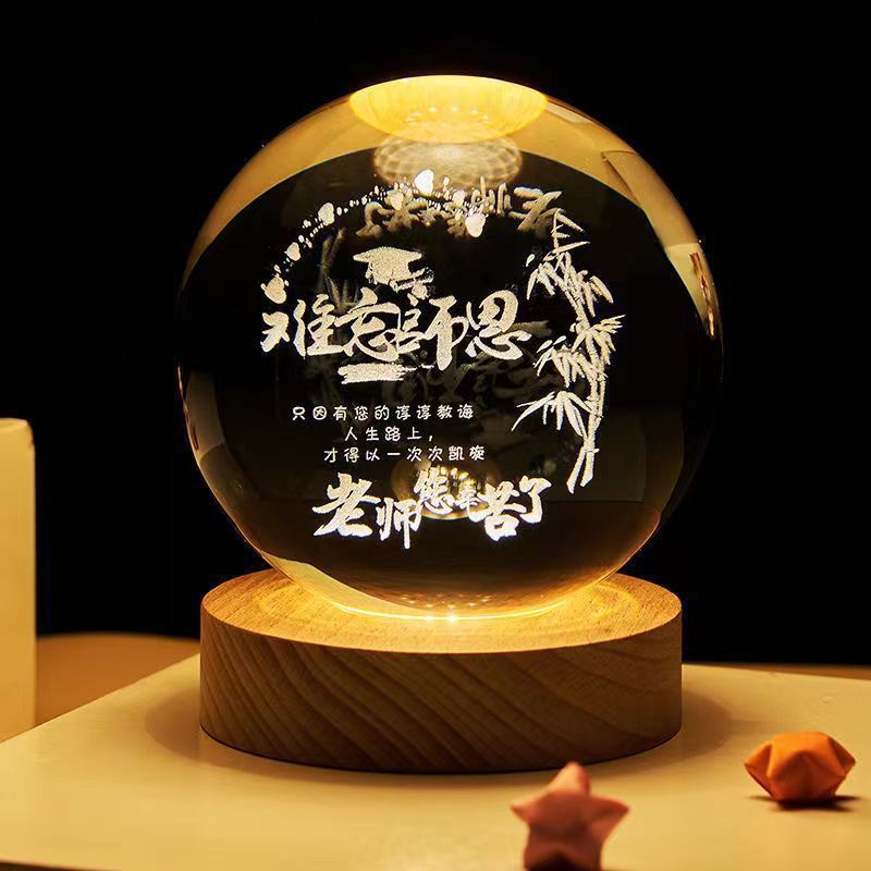 Luminous Starry Sky And Planets Moon Moon Crystal Ball Small Night Lamp Projection Ambience Light Creative Gift New Strange Gift - AmberOcean