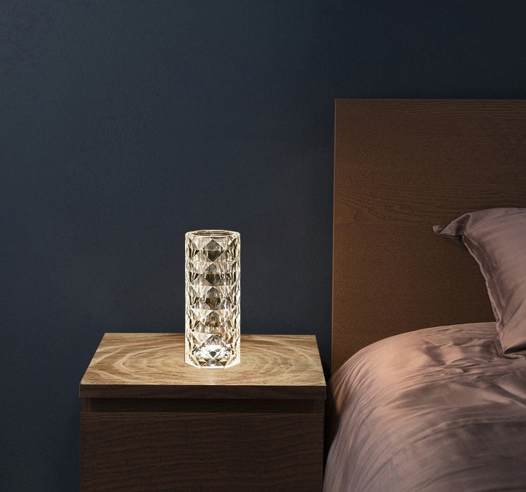 Nordic Crystal Lamp USB Table Lamps Bedroom Touch Dimming Atmosphere Diamond Night Light Rose Projector Lamp Decor - AmberOcean 
