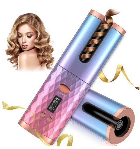 Rechargeable Automatic Hair Curler Women Portable Hair Curling Iron LCD Display Ceramic Curly Rotating Curling Wave Styer - AmberOcean 