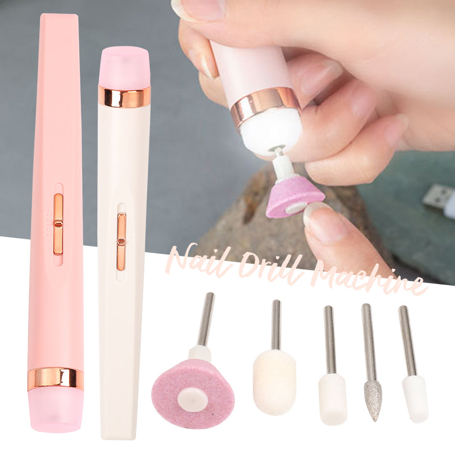 5in1 Manicure Machine Set Electric Nail Drill Polisher Cordless USB Rechargeable With LED Cutters Mill For Manicure Pedicure Accessor - AmberOcean 
