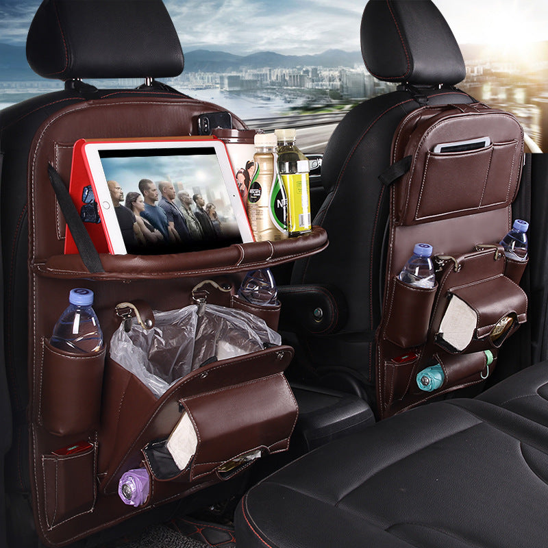 PU Leather Car Storage Bag Multifunction Seat Back Tray Hanging Bag Waterproof Car Organizer Automotive Interior Accessories - AmberOcean 
