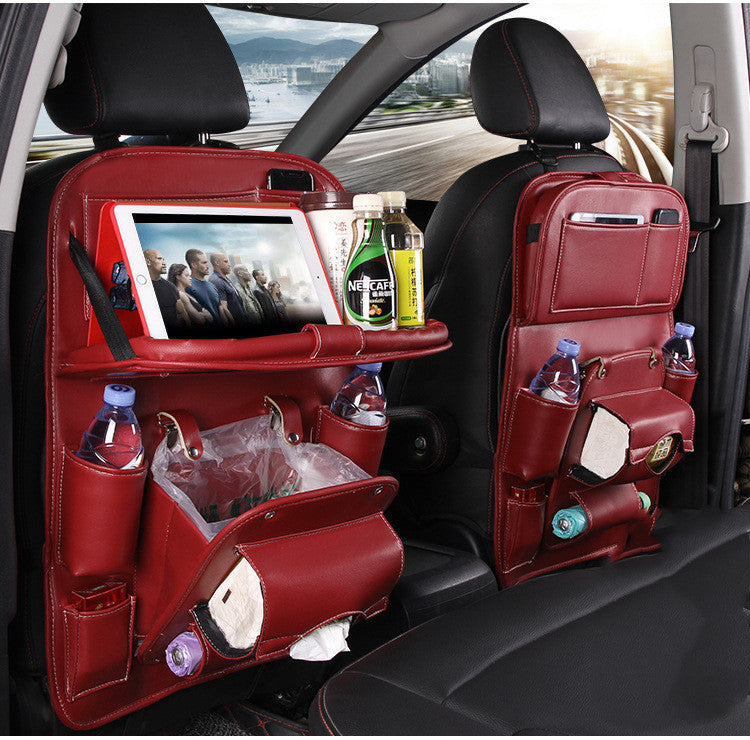 PU Leather Car Storage Bag Multifunction Seat Back Tray Hanging Bag Waterproof Car Organizer Automotive Interior Accessories - AmberOcean 