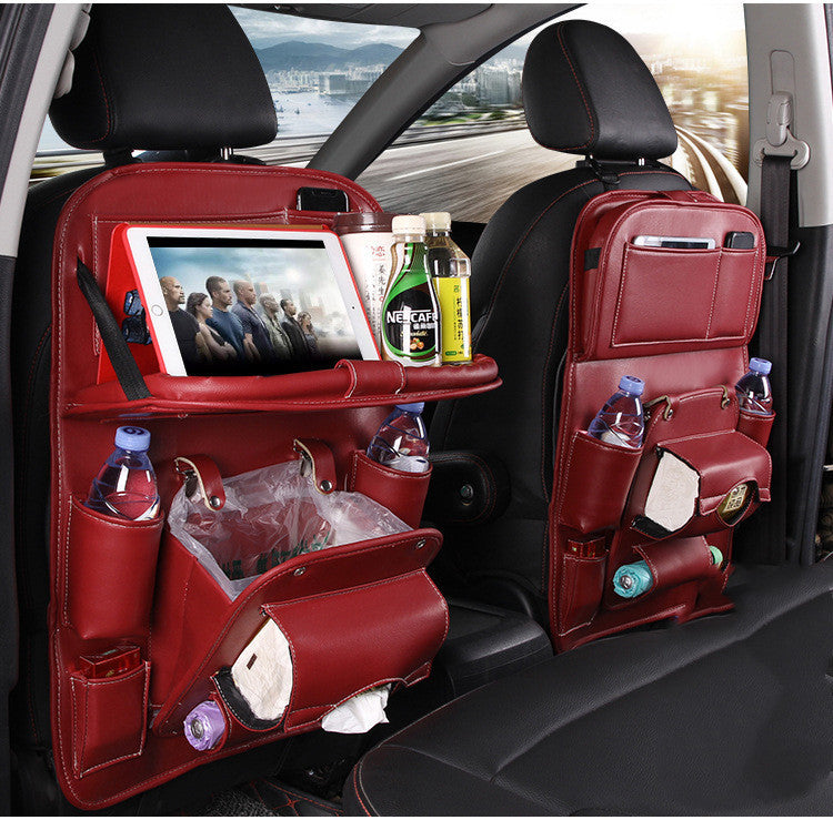 PU Leather Car Storage Bag Multifunction Seat Back Tray Hanging Bag Waterproof Car Organizer Automotive Interior Accessories - AmberOcean 