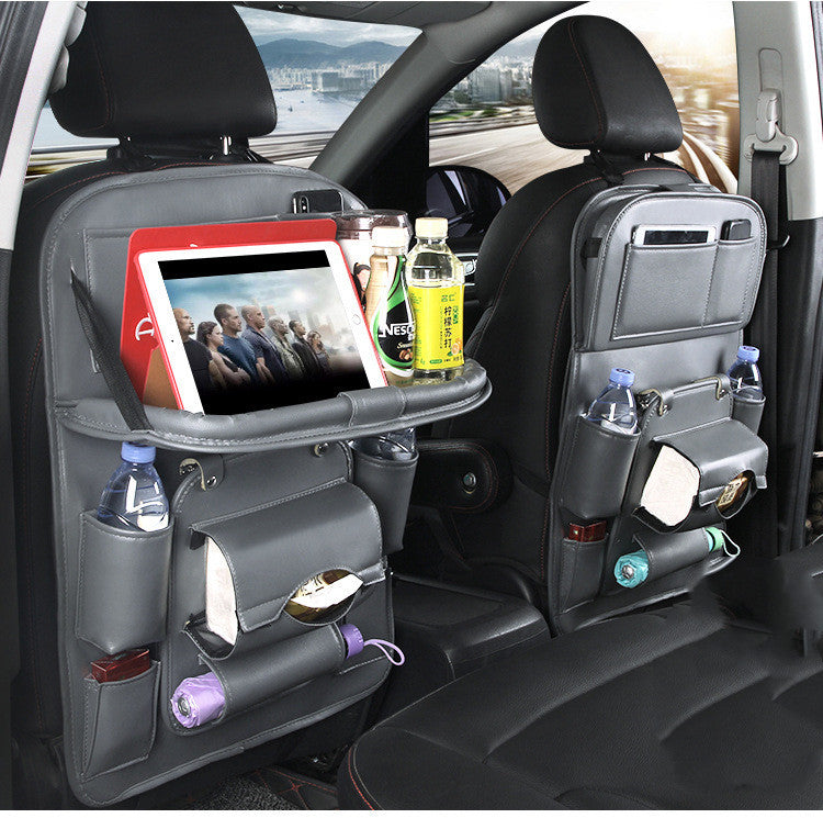 PU Leather Car Storage Bag Multifunction Seat Back Tray Hanging Bag Waterproof Car Organizer Automotive Interior Accessories - AmberOcean 
