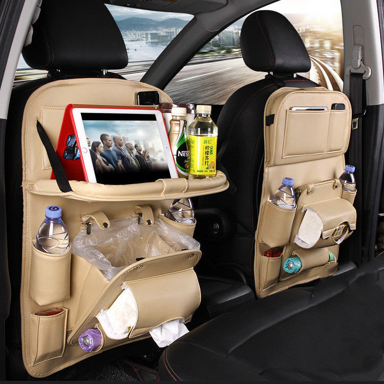 PU Leather Car Storage Bag Multifunction Seat Back Tray Hanging Bag Waterproof Car Organizer Automotive Interior Accessories - AmberOcean 