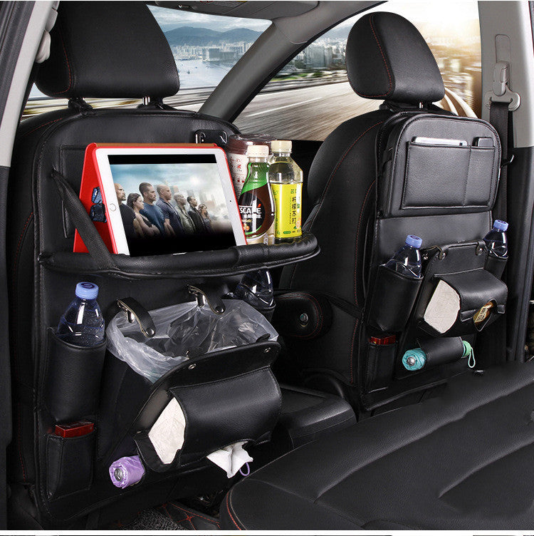 PU Leather Car Storage Bag Multifunction Seat Back Tray Hanging Bag Waterproof Car Organizer Automotive Interior Accessories - AmberOcean 