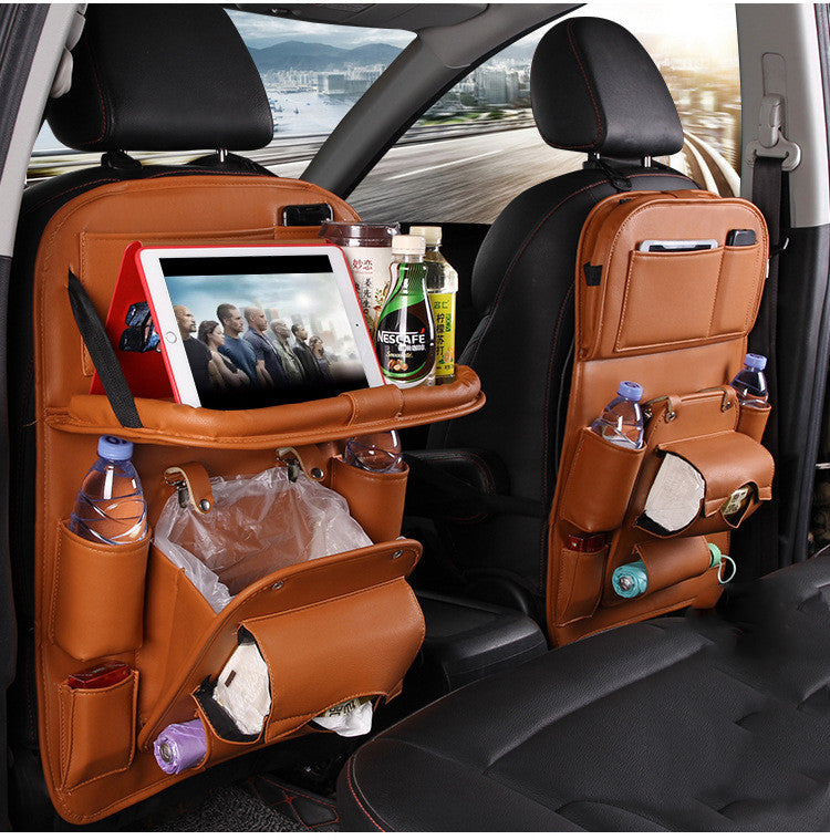 PU Leather Car Storage Bag Multifunction Seat Back Tray Hanging Bag Waterproof Car Organizer Automotive Interior Accessories - AmberOcean 