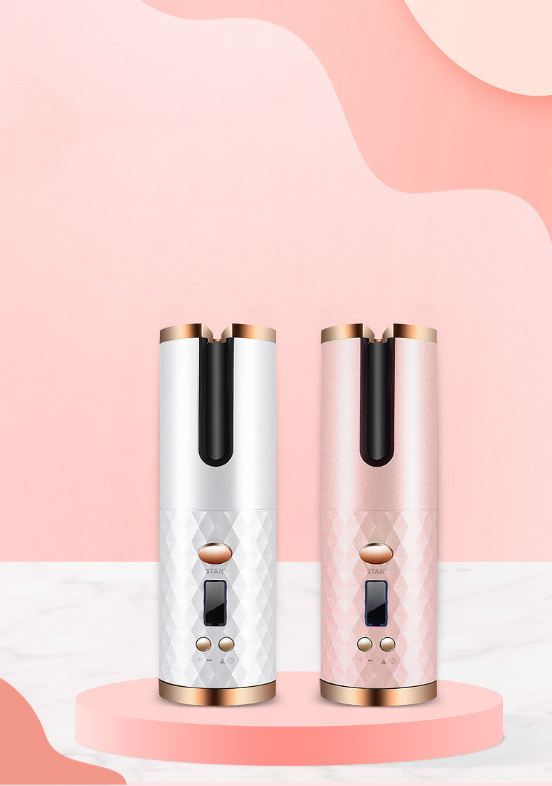 Rechargeable Automatic Hair Curler Women Portable Hair Curling Iron LCD Display Ceramic Curly Rotating Curling Wave Styer - AmberOcean 