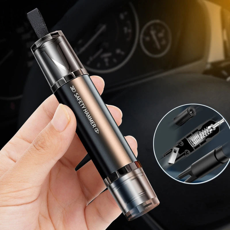 2-in-1 Car Safety Hammer Window Glass Breaker Seat Belt Cutter High Hardness Tungsten Steel Emergency Rescue Tool With Base - AmberOcean 
