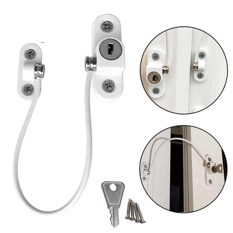 Window Security Chain Lock Window Cable Lock Restrictor Multifunctional Window Lock Door Security Guard for Baby Safety 1Pcs - AmberOcean 