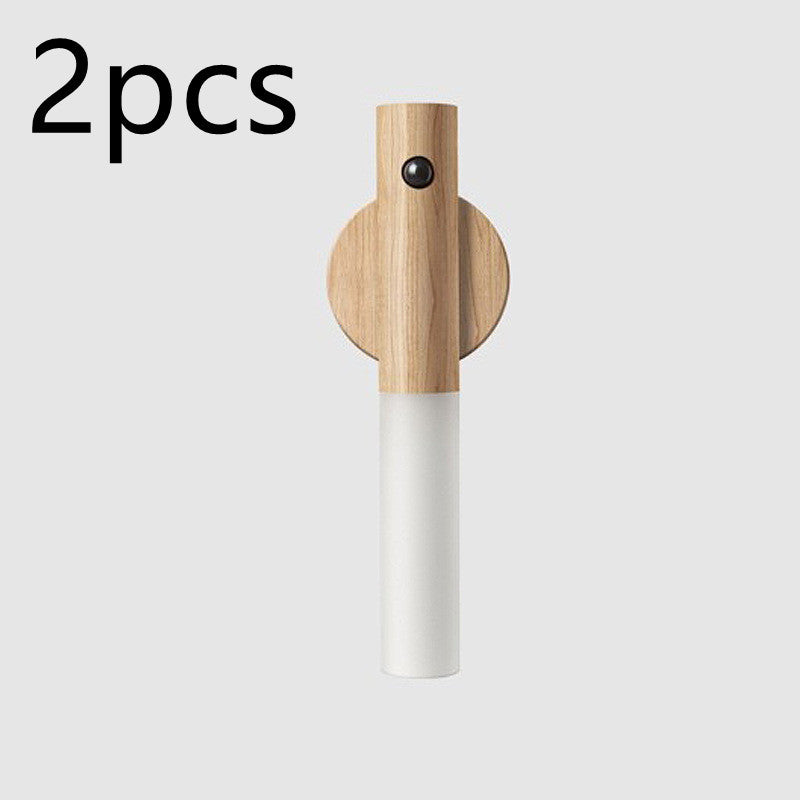 Auto LED USB Magnetic Wood Wireless Night Light Corridors Porch Lights PIR Motion Sensor Wall Light Cabinet Lamp - AmberOcean 
