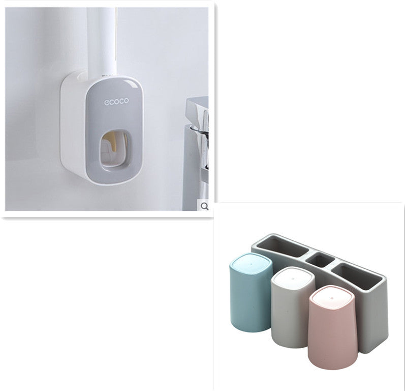 Wall Mounted Automatic Toothpaste Holder Bathroom Accessories Set Dispenser - AmberOcean 