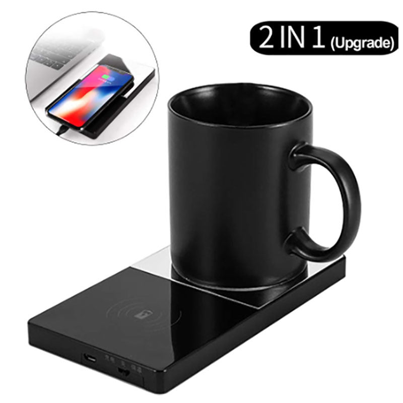 2 In 1 Heating Mug Cup Warmer Electric Wireless Charger For Home Office Coffee Milk - AmberOcean 