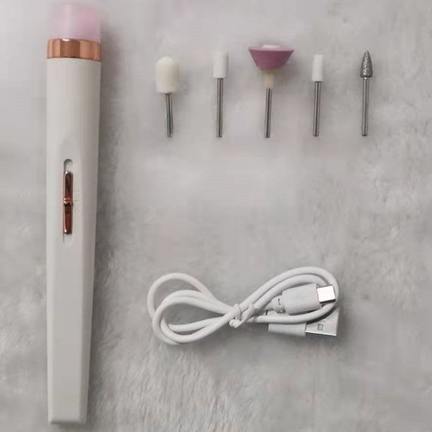 5in1 Manicure Machine Set Electric Nail Drill Polisher Cordless USB Rechargeable With LED Cutters Mill For Manicure Pedicure Accessor - AmberOcean 