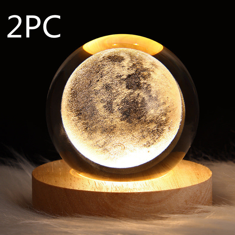Luminous Starry Sky And Planets Moon Moon Crystal Ball Small Night Lamp Projection Ambience Light Creative Gift New Strange Gift - AmberOcean 