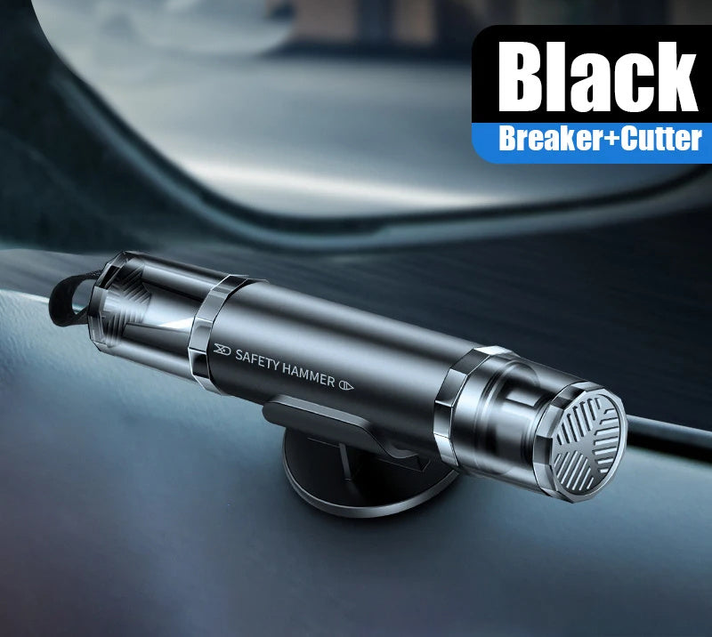 2-in-1 Car Safety Hammer Window Glass Breaker Seat Belt Cutter High Hardness Tungsten Steel Emergency Rescue Tool With Base - AmberOcean 