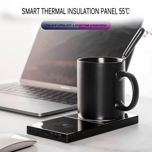 2 In 1 Heating Mug Cup Warmer Electric Wireless Charger For Home Office Coffee Milk - AmberOcean 