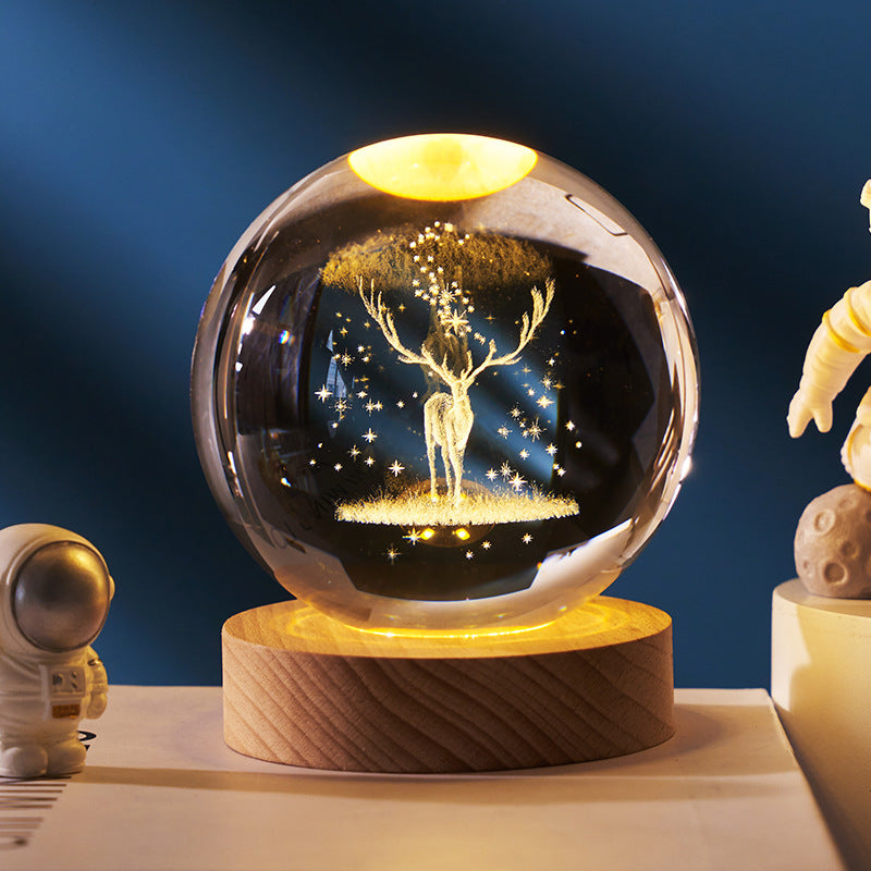 Luminous Starry Sky And Planets Moon Moon Crystal Ball Small Night Lamp Projection Ambience Light Creative Gift New Strange Gift - AmberOcean 