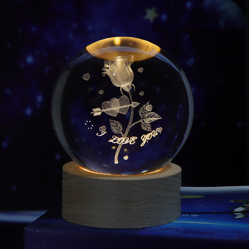 Luminous Starry Sky And Planets Moon Moon Crystal Ball Small Night Lamp Projection Ambience Light Creative Gift New Strange Gift - AmberOcean 