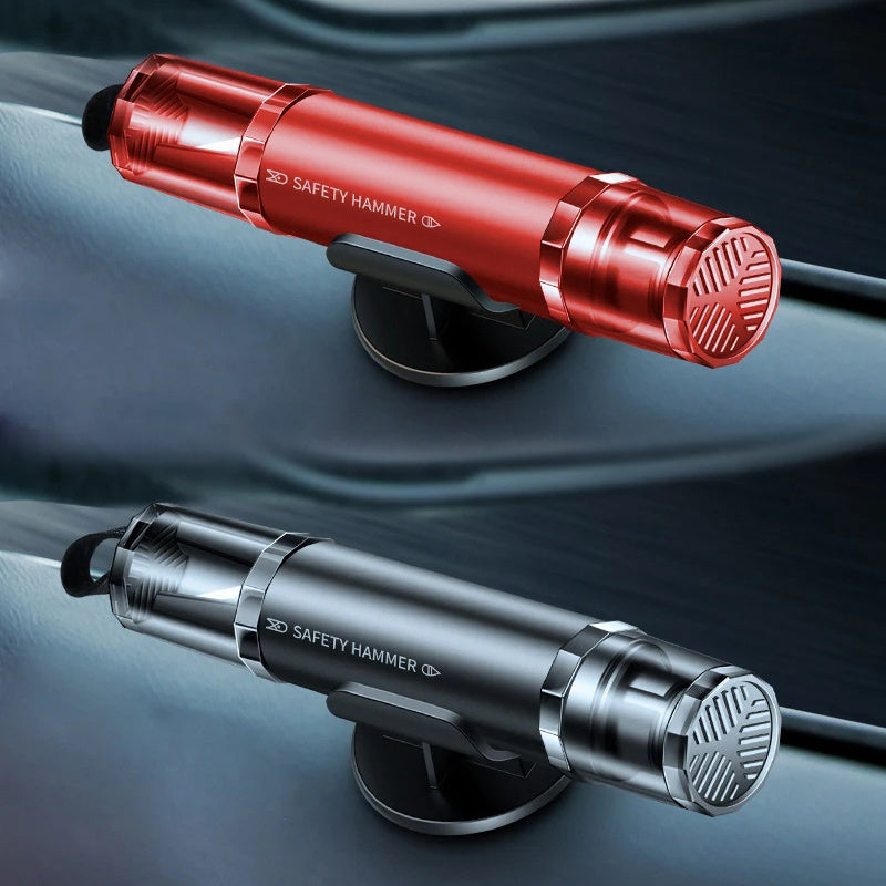 2-in-1 Car Safety Hammer Window Glass Breaker Seat Belt Cutter High Hardness Tungsten Steel Emergency Rescue Tool With Base - AmberOcean 