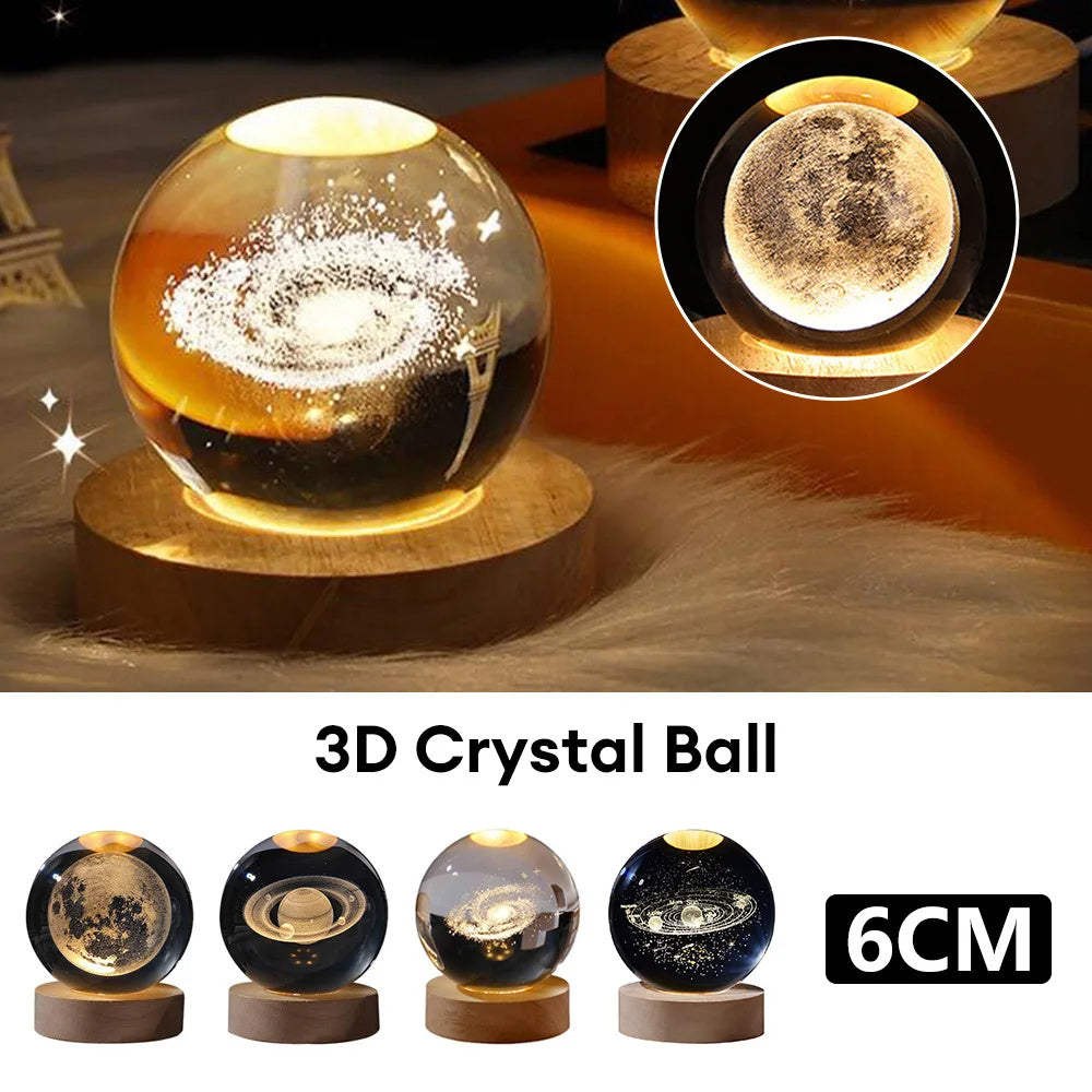 Luminous Starry Sky And Planets Moon Moon Crystal Ball Small Night Lamp Projection Ambience Light Creative Gift New Strange Gift - AmberOcean 
