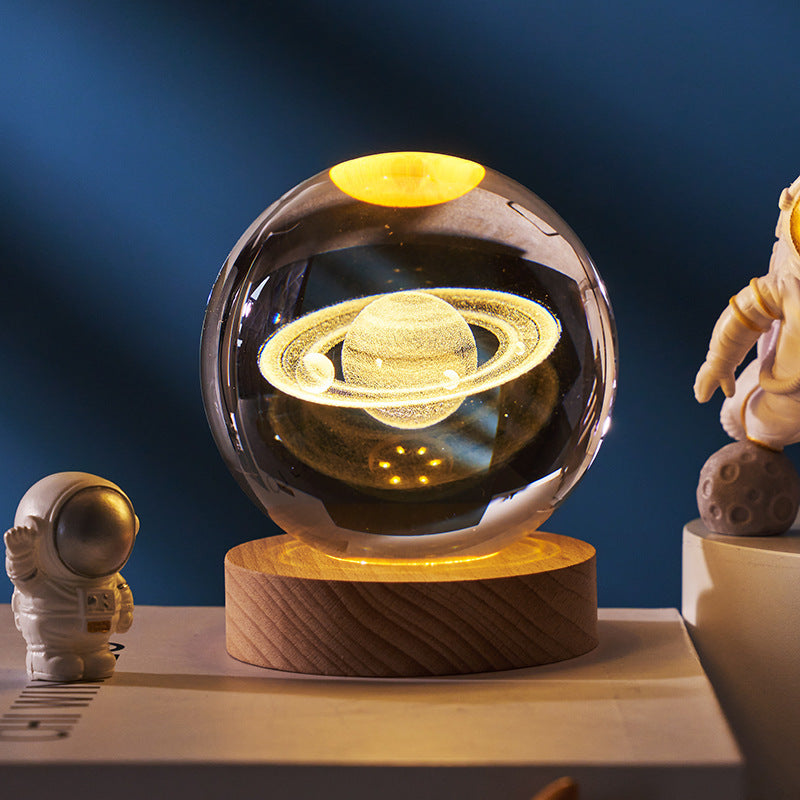 Luminous Starry Sky And Planets Moon Moon Crystal Ball Small Night Lamp Projection Ambience Light Creative Gift New Strange Gift - AmberOcean 