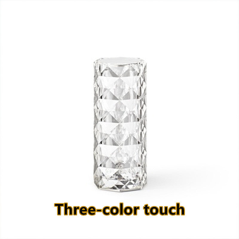 Nordic Crystal Lamp USB Table Lamps Bedroom Touch Dimming Atmosphere Diamond Night Light Rose Projector Lamp Decor - AmberOcean 