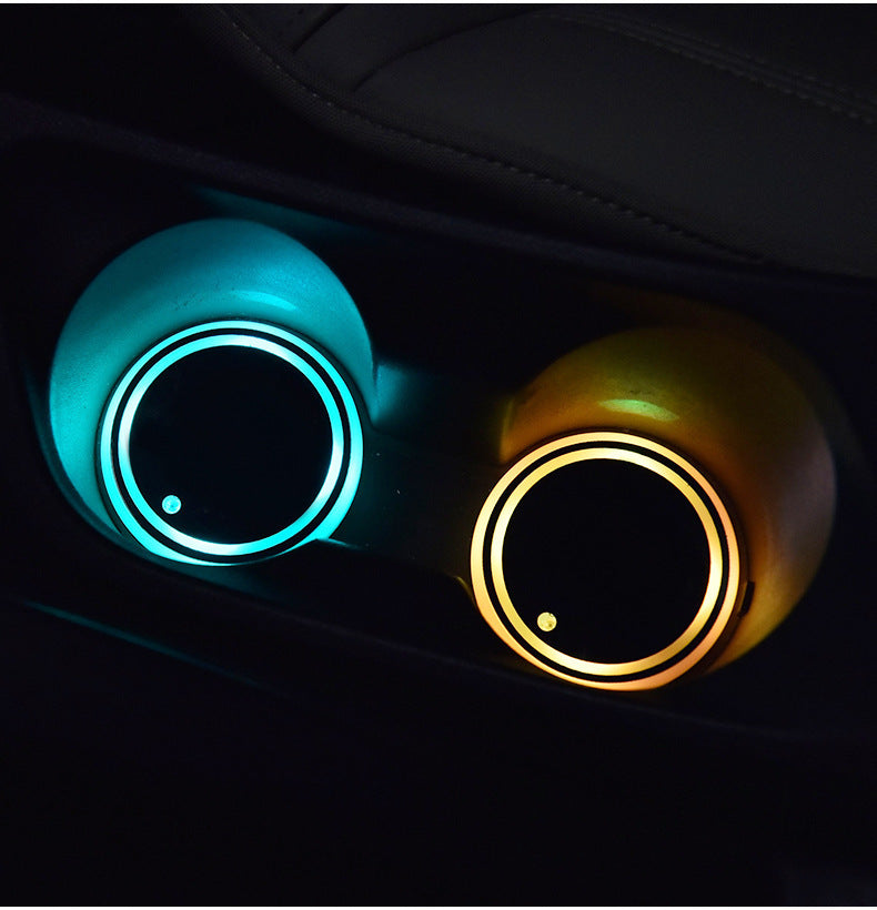 Colorful Cup Holder LED Light-up Coaster Solar & USB Charging Non-slip Coaster Ambient Light For Car Automatically - AmberOcean 