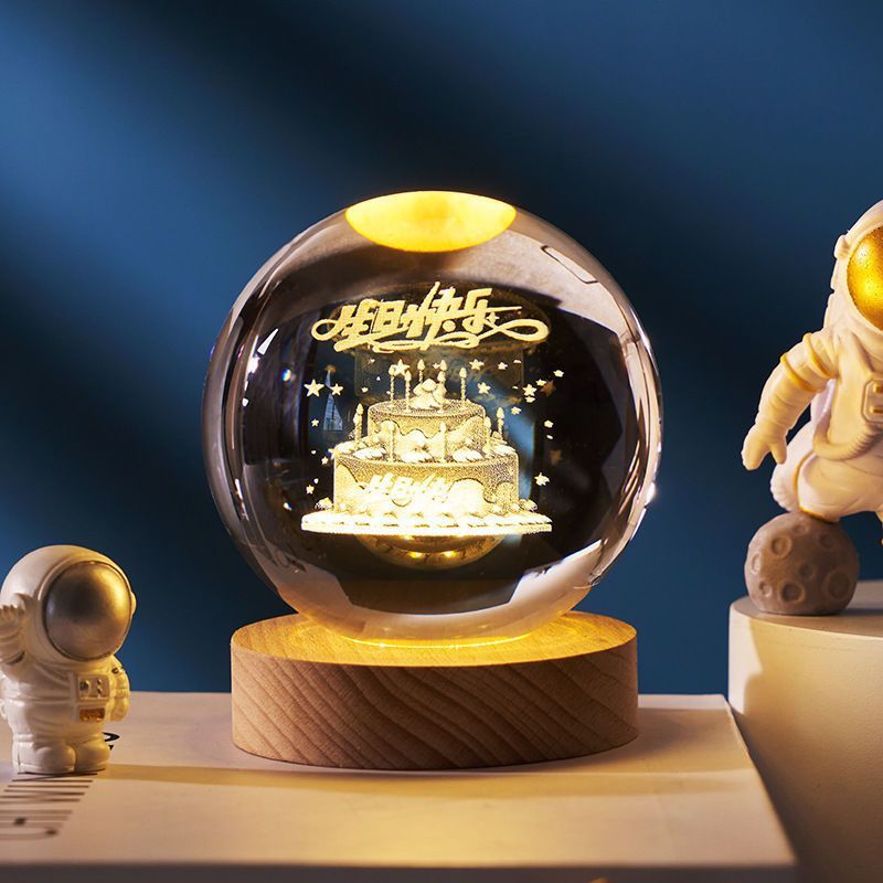 Luminous Starry Sky And Planets Moon Moon Crystal Ball Small Night Lamp Projection Ambience Light Creative Gift New Strange Gift - AmberOcean 