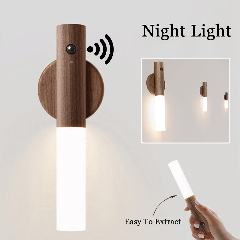 Auto LED USB Magnetic Wood Wireless Night Light Corridors Porch Lights PIR Motion Sensor Wall Light Cabinet Lamp - AmberOcean 
