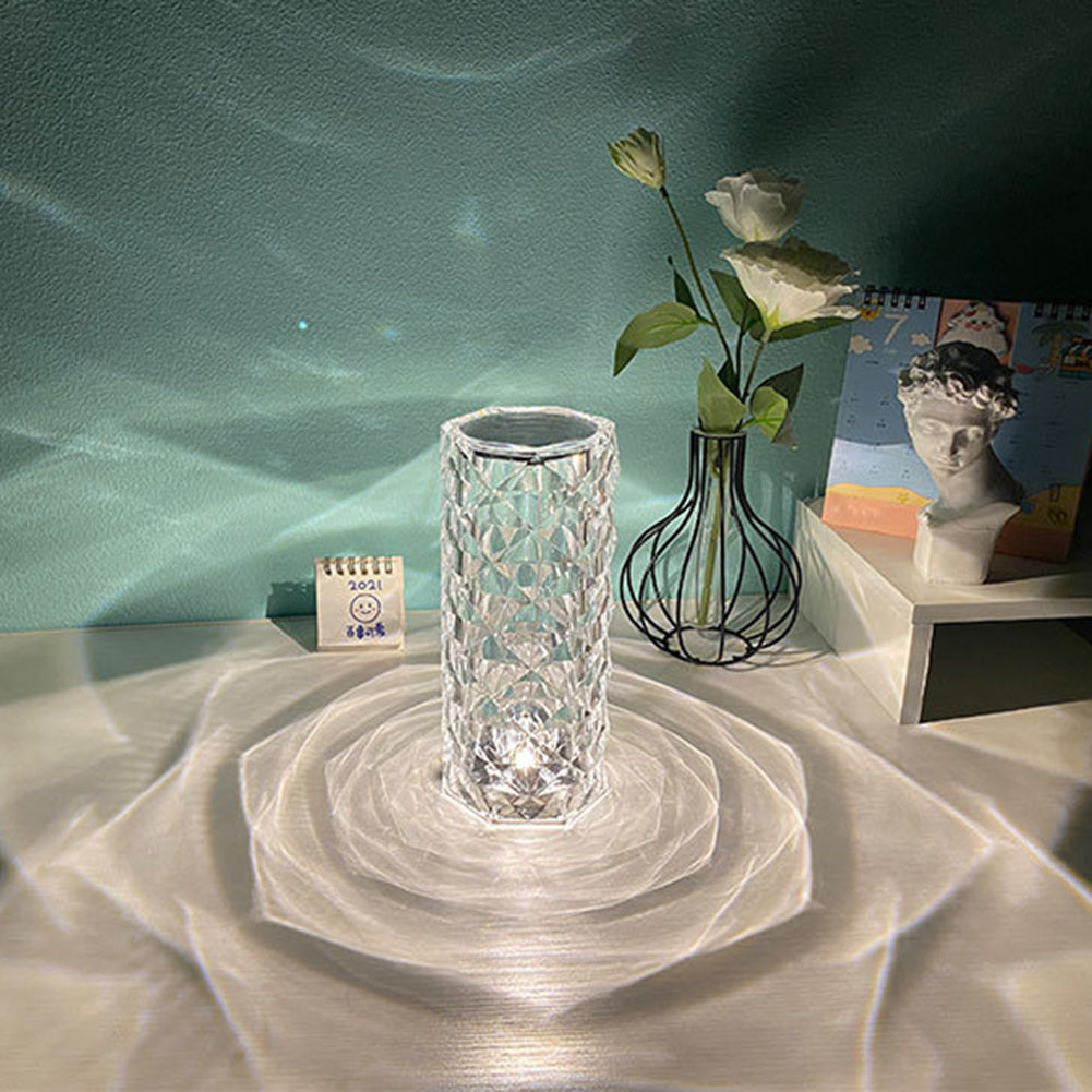 Nordic Crystal Lamp USB Table Lamps Bedroom Touch Dimming Atmosphere Diamond Night Light Rose Projector Lamp Decor - AmberOcean 