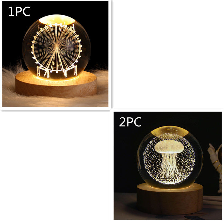 Luminous Starry Sky And Planets Moon Moon Crystal Ball Small Night Lamp Projection Ambience Light Creative Gift New Strange Gift - AmberOcean 