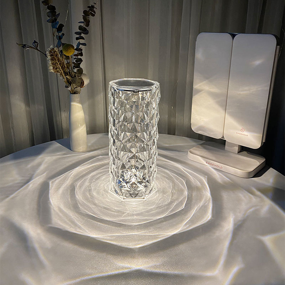 Nordic Crystal Lamp USB Table Lamps Bedroom Touch Dimming Atmosphere Diamond Night Light Rose Projector Lamp Decor - AmberOcean 