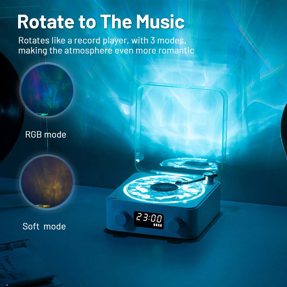 Retro Turntable Speaker Wireless Bluetooth-compatible 5.0 Vinyl Record Player Stereo Sound With White Noise RGB Projection Lamp Effect - AmberOcean 