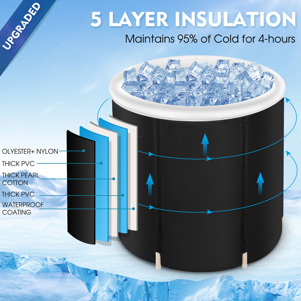 Recovery Ice Tub Foldable Bathtub Outdoor Portable Cold Water Therapy Tub Fitness Rehab Ice Tub For Athletes Long Lasting Insulated Ice Tub, Spa Soaking Bucket - AmberOcean 