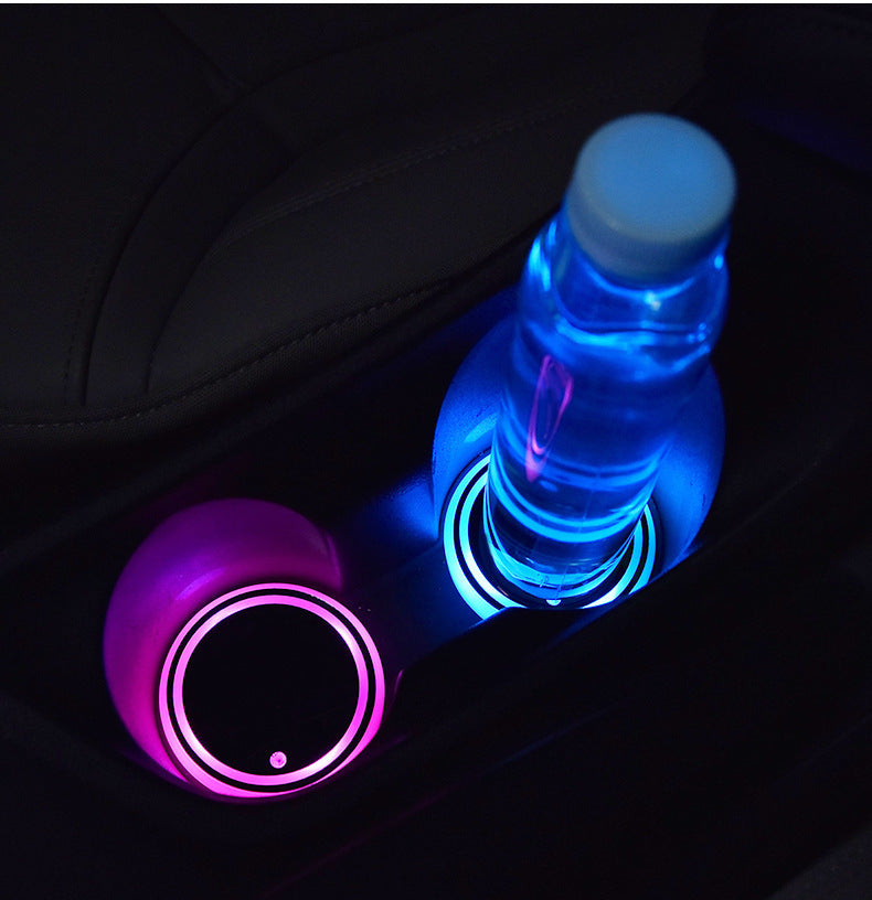 Colorful Cup Holder LED Light-up Coaster Solar & USB Charging Non-slip Coaster Ambient Light For Car Automatically - AmberOcean 