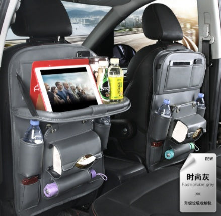 PU Leather Car Storage Bag Multifunction Seat Back Tray Hanging Bag Waterproof Car Organizer Automotive Interior Accessories - AmberOcean 