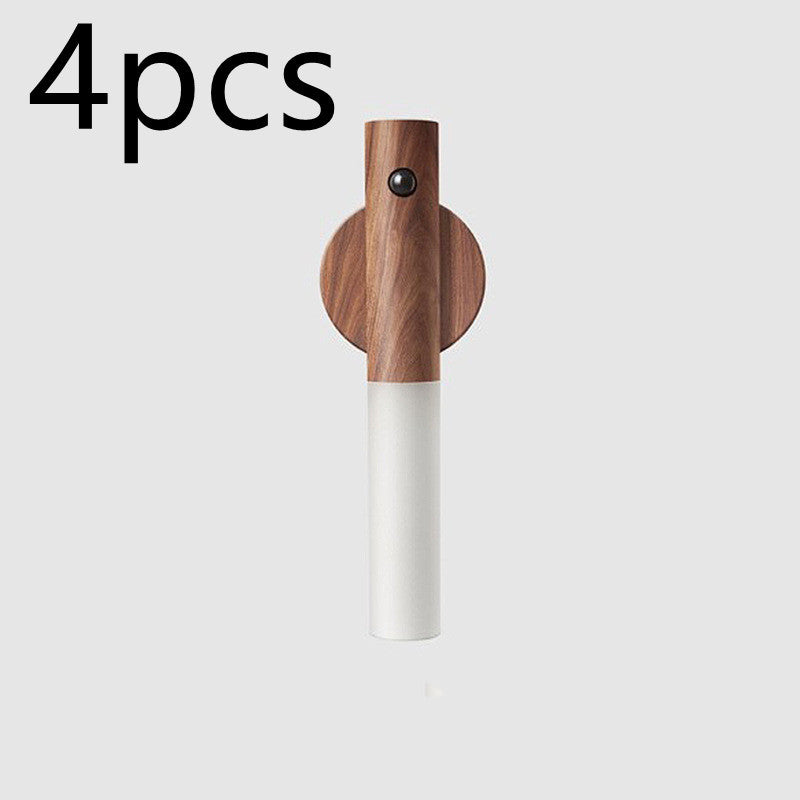Auto LED USB Magnetic Wood Wireless Night Light Corridors Porch Lights PIR Motion Sensor Wall Light Cabinet Lamp - AmberOcean 