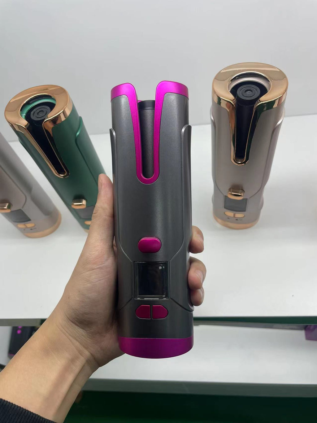 Rechargeable Automatic Hair Curler Women Portable Hair Curling Iron LCD Display Ceramic Curly Rotating Curling Wave Styer - AmberOcean 