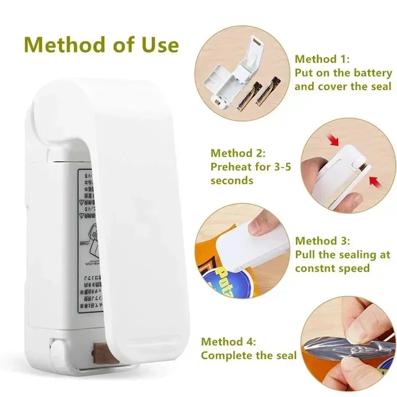 Portable Bag Heat Sealer Plastic Package Storage Bag Clip Mini Sealing Machine Handy Sticker Seal For Food Snack Kitchen Gadgets - AmberOcean 