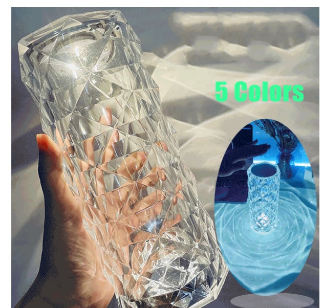 Nordic Crystal Lamp USB Table Lamps Bedroom Touch Dimming Atmosphere Diamond Night Light Rose Projector Lamp Decor - AmberOcean 