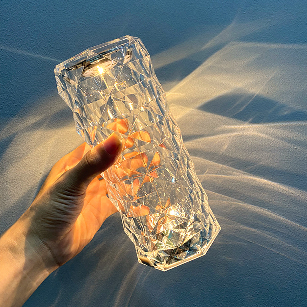 Nordic Crystal Lamp USB Table Lamps Bedroom Touch Dimming Atmosphere Diamond Night Light Rose Projector Lamp Decor - AmberOcean 