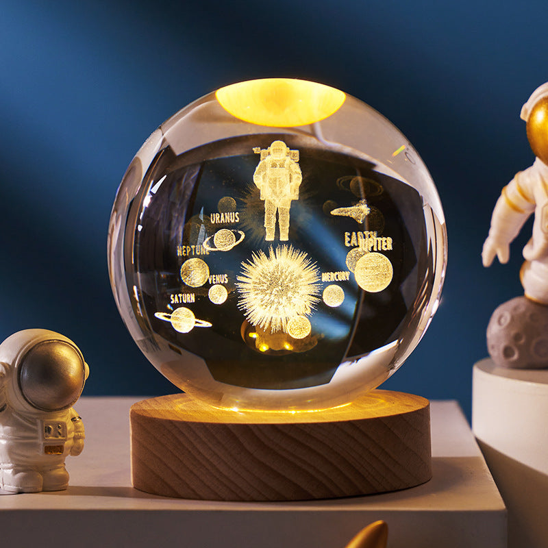 Luminous Starry Sky And Planets Moon Moon Crystal Ball Small Night Lamp Projection Ambience Light Creative Gift New Strange Gift - AmberOcean 