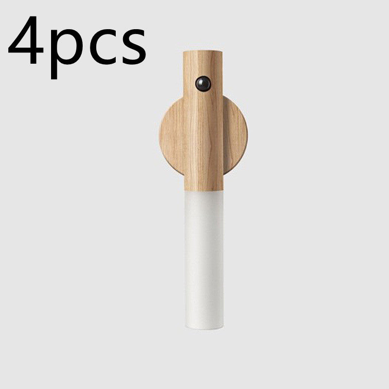 Auto LED USB Magnetic Wood Wireless Night Light Corridors Porch Lights PIR Motion Sensor Wall Light Cabinet Lamp - AmberOcean 