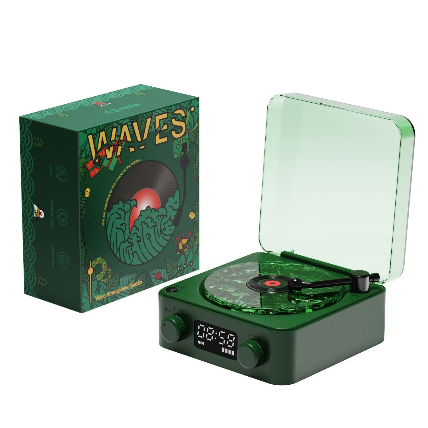 Retro Turntable Speaker Wireless Bluetooth-compatible 5.0 Vinyl Record Player Stereo Sound With White Noise RGB Projection Lamp Effect - AmberOcean 
