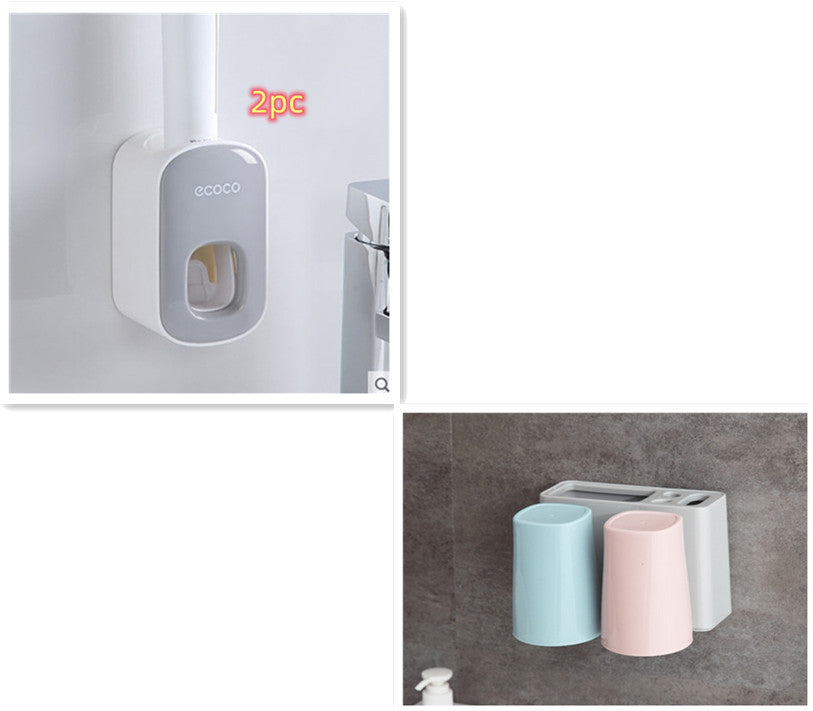 Wall Mounted Automatic Toothpaste Holder Bathroom Accessories Set Dispenser - AmberOcean 