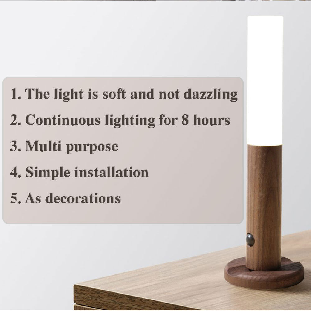 Auto LED USB Magnetic Wood Wireless Night Light Corridors Porch Lights PIR Motion Sensor Wall Light Cabinet Lamp - AmberOcean 