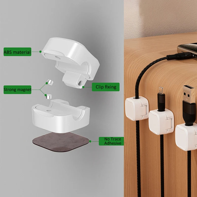 Magnetic Cable Clip Under Desk Cable Management Adjustable Cord Holder Wire Organizer And Cable Management Wire Keeper - AmberOcean 