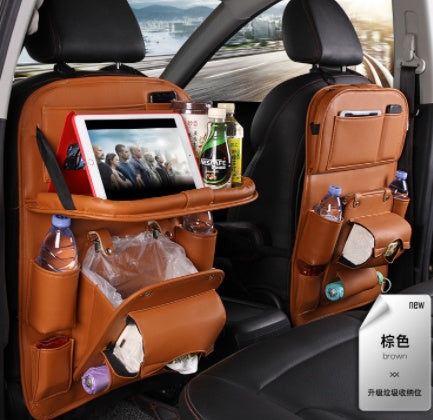 PU Leather Car Storage Bag Multifunction Seat Back Tray Hanging Bag Waterproof Car Organizer Automotive Interior Accessories - AmberOcean 