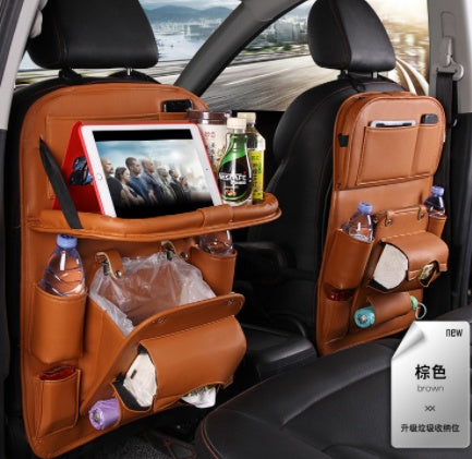 PU Leather Car Storage Bag Multifunction Seat Back Tray Hanging Bag Waterproof Car Organizer Automotive Interior Accessories - AmberOcean 
